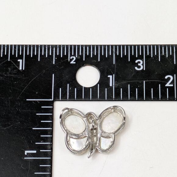 HAN Sterling Silver Butterfly Pendant Mother‑of‑Pearl Wings Signed 925 1" Moth - Picture 3 of 6